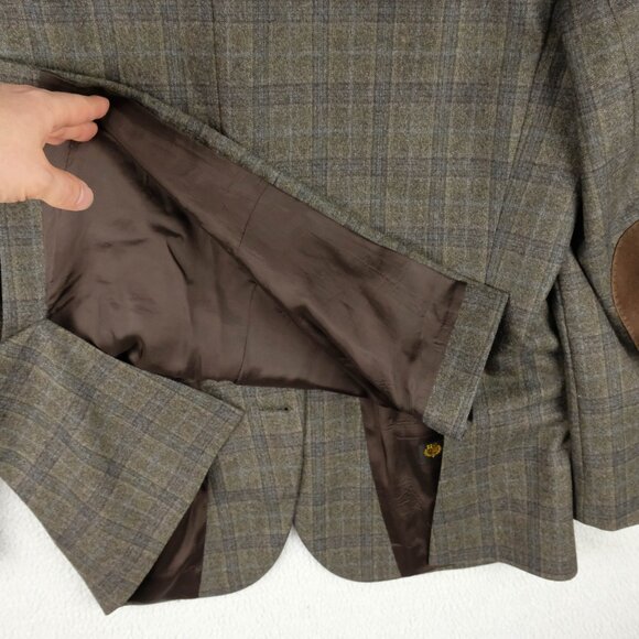 Baumler Blazer Mens 46 Short Brown Check Loro Piana Super 120s Elbow Patches - Picture 5 of 15